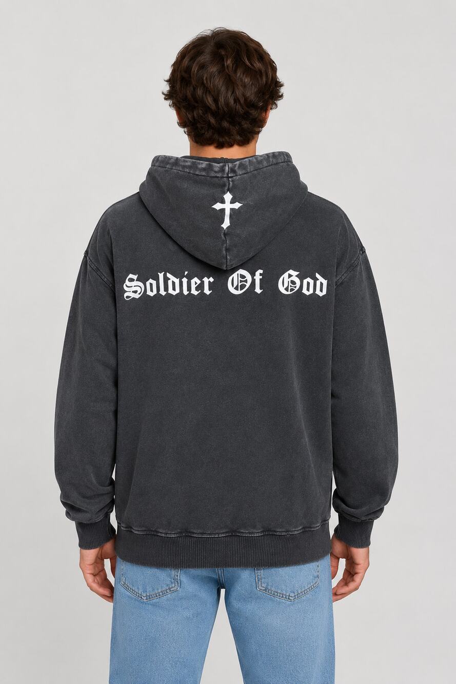Alpha Omega Soldier Of God Hoodie Pullover Size Small Washed Black New Jesus